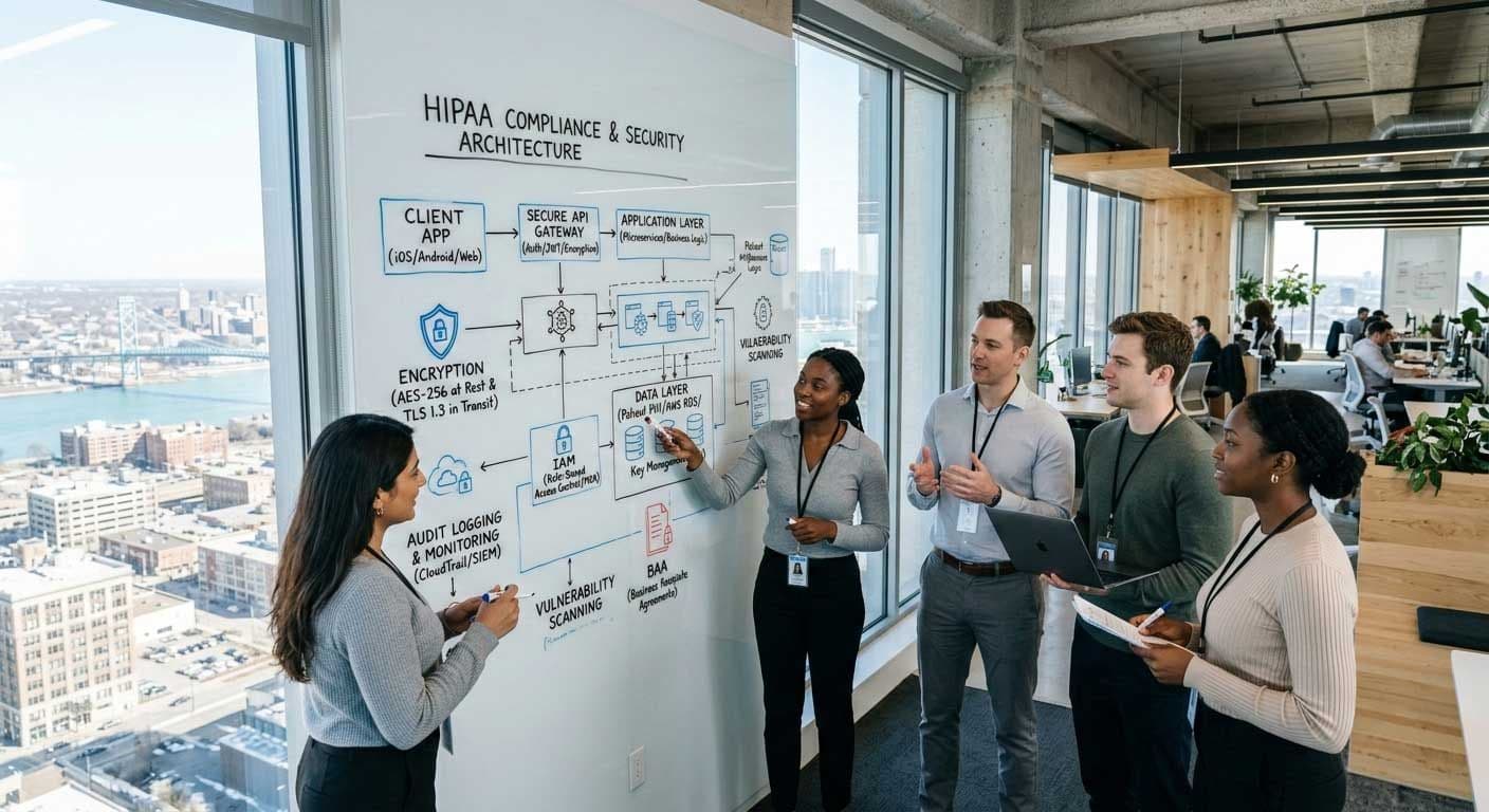 team showing HIPPA architecture for a healthcare app